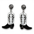 SILVER STRIKE LADIES EARRINGS COWBOY BOOTS BLACK WHITE