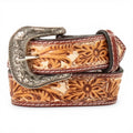 ARIAT BOYS BELT 1 1/4" FLORAL HAND TOOLED PAINTED TAN