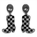 SILVER STRIKE LADIES EARRINGS CHECKER BOOTS BLACK AND WHITE