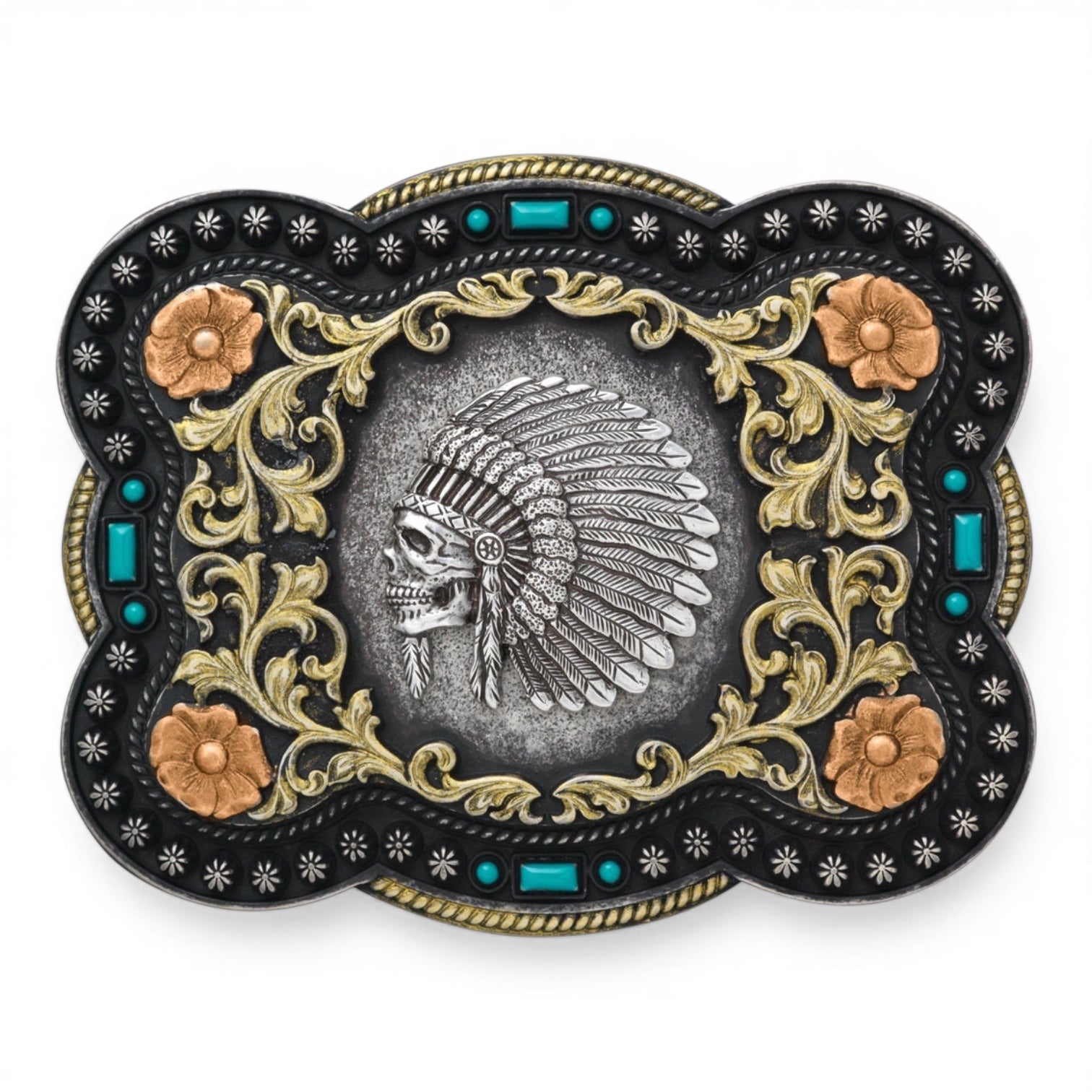 NOCONA RECTANGLE INDIAN CHIEF SKULL BUCKLE
