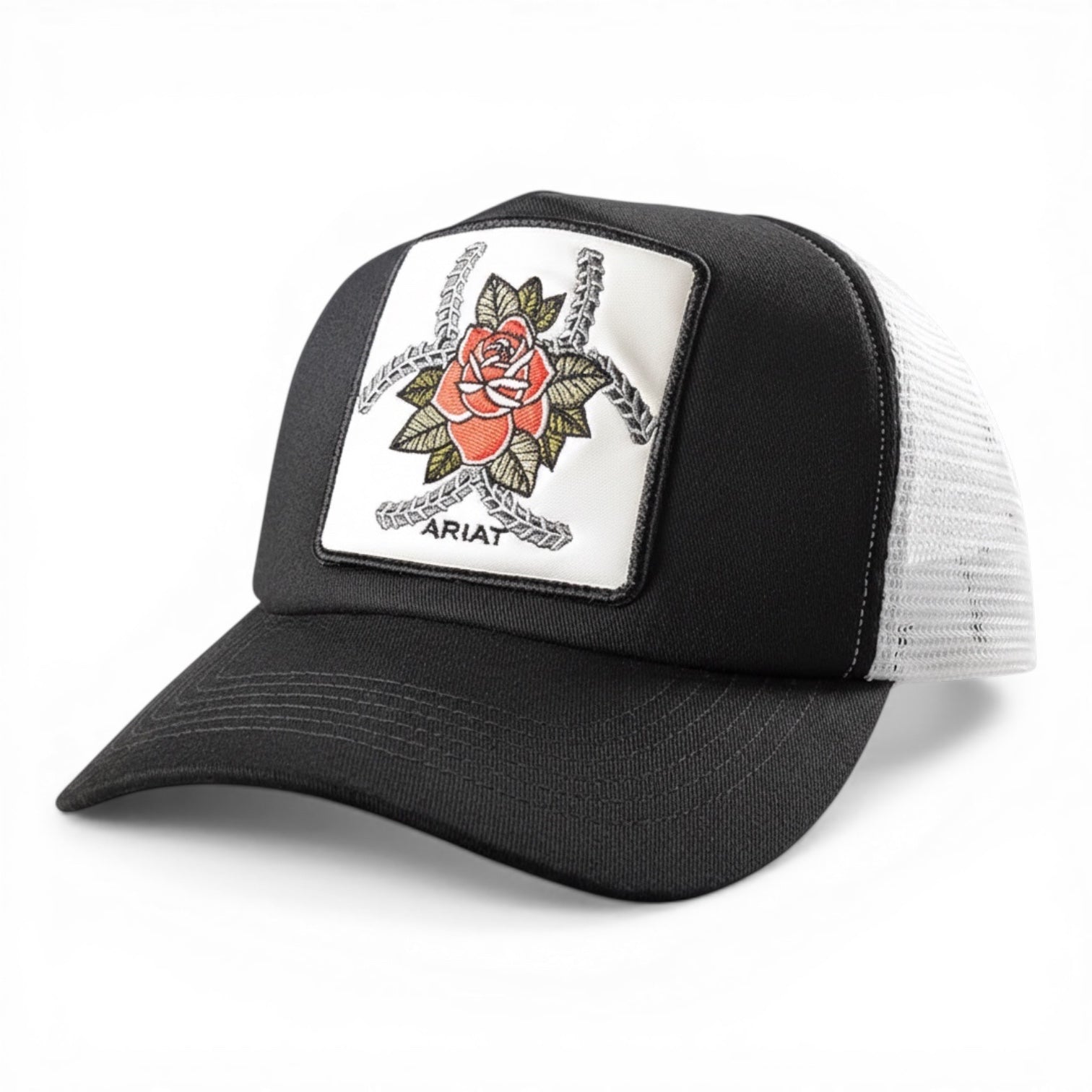 ARIAT LADIES PONYFLO CAP SNAP BACK ROSE PATCH BLACK
