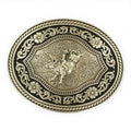 OVAL BUCKLE ROPE EDGE SCROLL BULL RIDER MOTIF