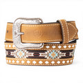 Boy's Ariat Brown Genuine Leather Belt with Southwest Fabric Inlay