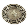 OVAL ROPE EDGE BUCKLE WITH SCROLL HORSEHEAD MOTIF