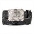 ARIAT MENS BELT 1 1/2" EMBOSSED PLATE BUCKLE BLACK