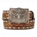 3D BOYS BELT 1 1/4" SCROLL EMBOSSED CREAM BUCK LACE BROWN