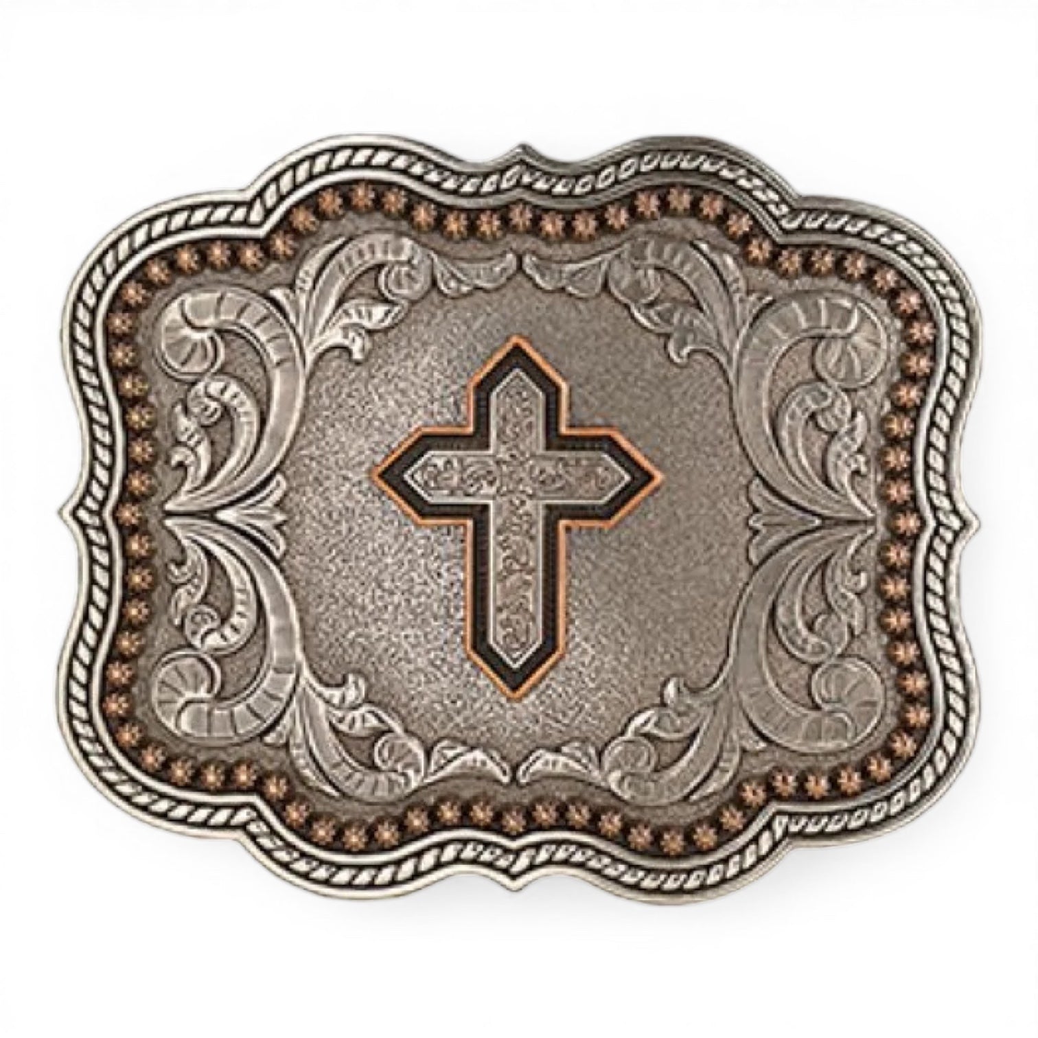 RECT SCALLOPED COPPER CROSS BUCKLE