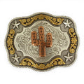 RECTANGLE ROPE EDGE COPPER CACTUS BUCKLE