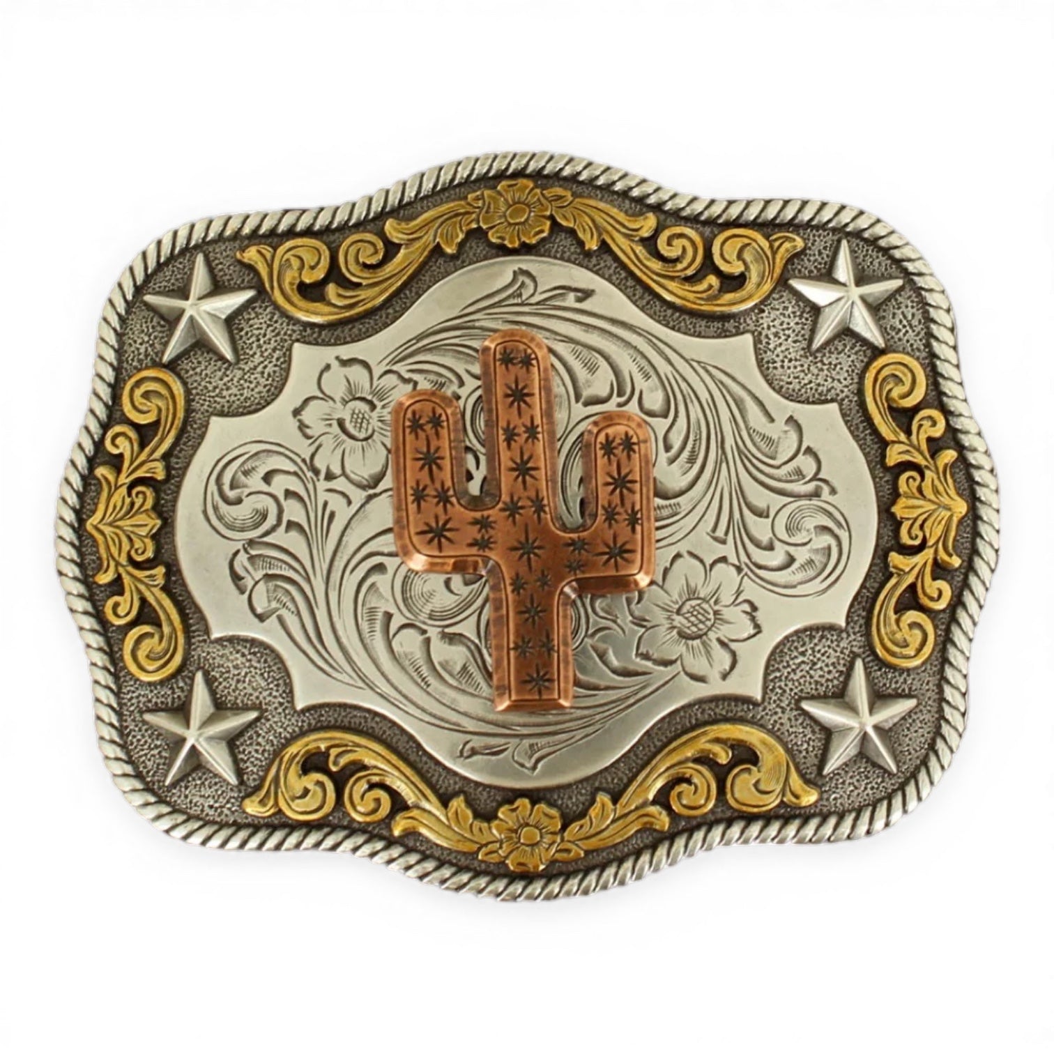 RECTANGLE ROPE EDGE COPPER CACTUS BUCKLE