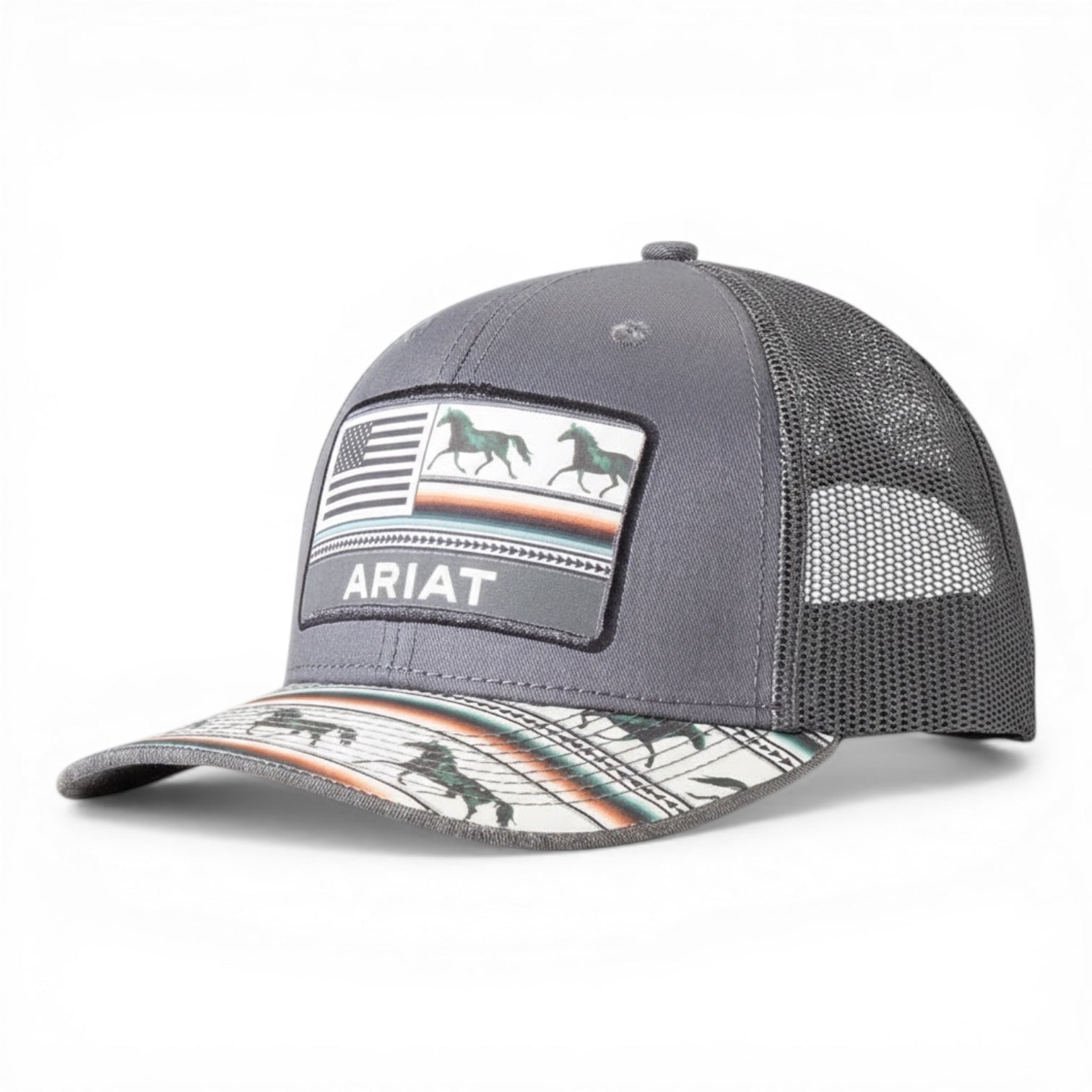 ARIAT LADIES STRIPES HORSE AMERICAN FLAG GREY