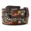 ARIAT GIRLS BELT 1 1/4" EMBROIDERED FLOWERS BROWN