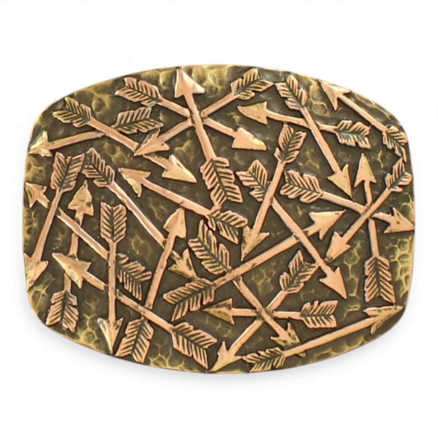 Nocona Rectangular Belt Buckle Copper Arrows on Brass Background