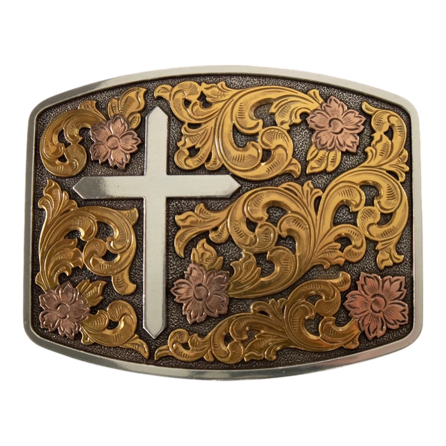 NOCONA MENS RECTANGLE BUCKLE FLORAL CROSS