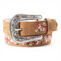 ANGEL RANCH GIRLS BELT 1 1/4" EMBROIDERED FLOWERS PINK