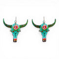 Blazin Roxx Ladies Cow Skull Floral Multi-Colored Earrings
