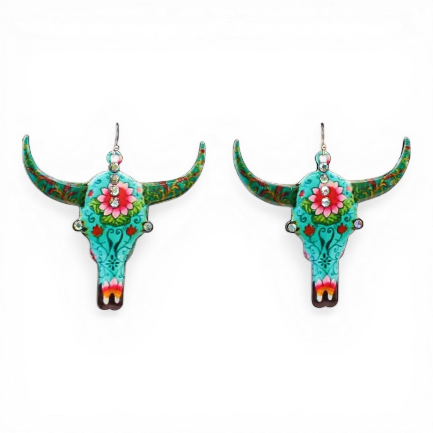 Blazin Roxx Ladies Cow Skull Floral Multi-Colored Earrings