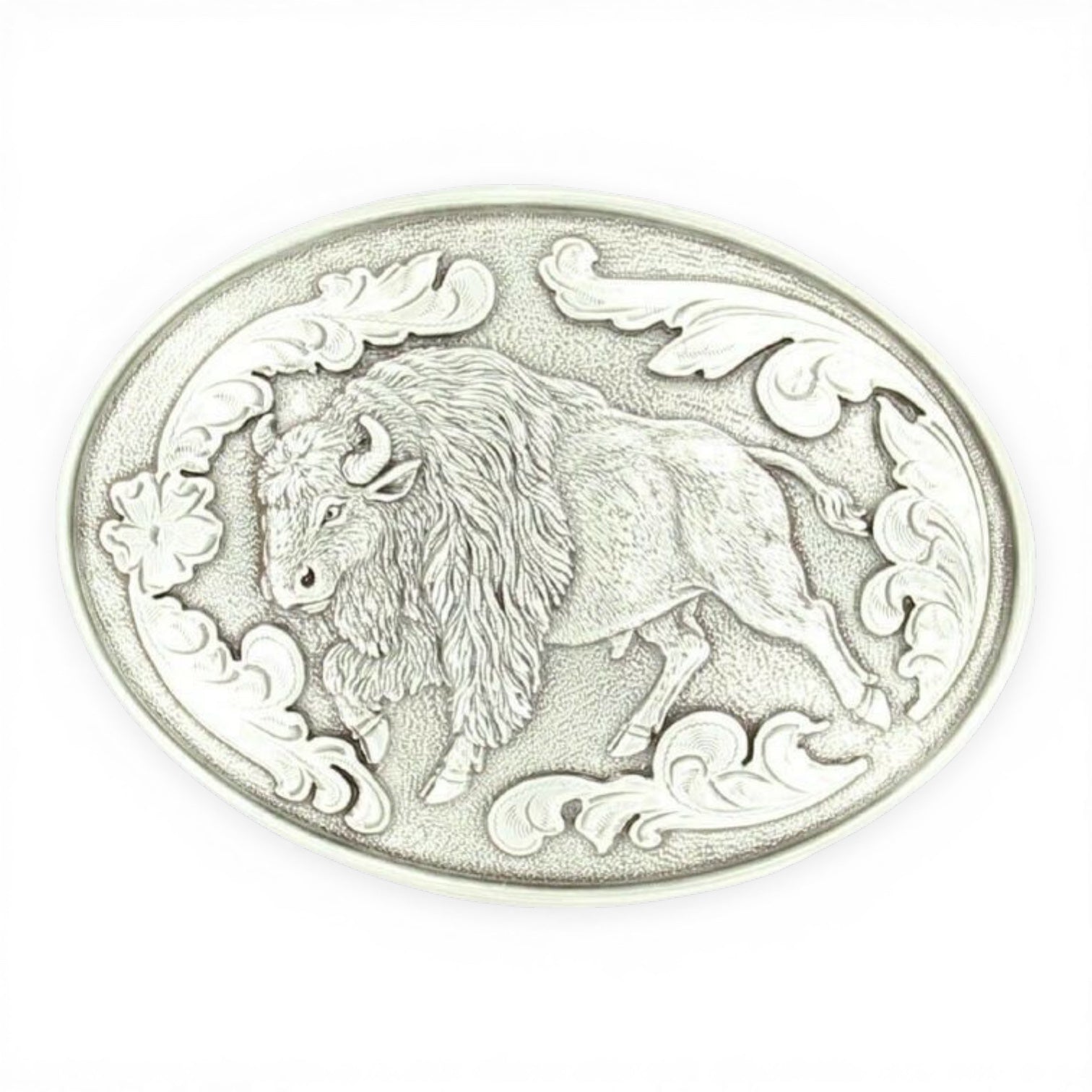 Nocona Mens Antique Silver Buffalo With Floral Belt Buckle