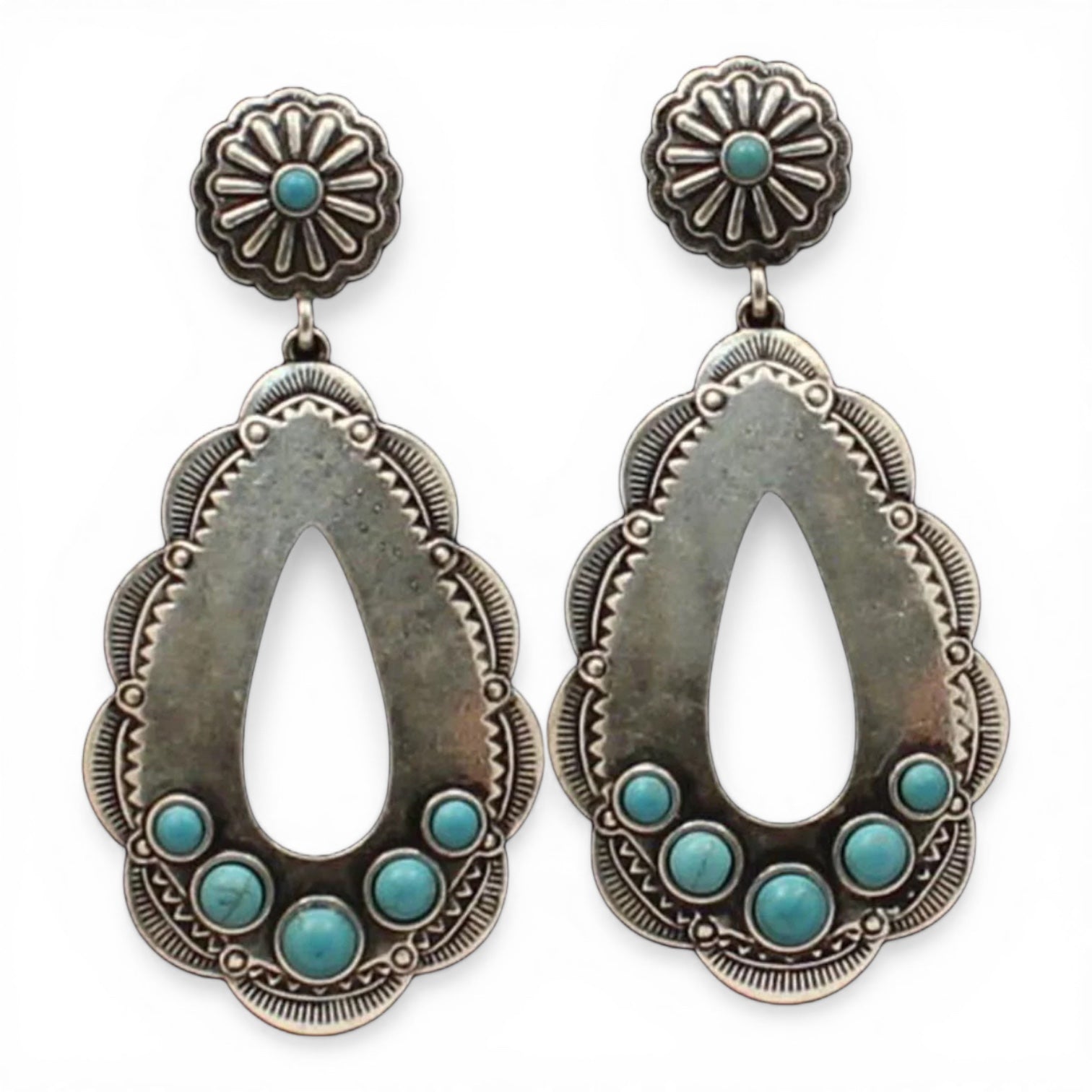 SILVER STRIKE EARRINGS WESTERN OVAL TURQUOISE STONES