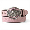 Nocona - Baby Bucker Girl's Floral Embossed Pink Belt w/ Horse Buckle