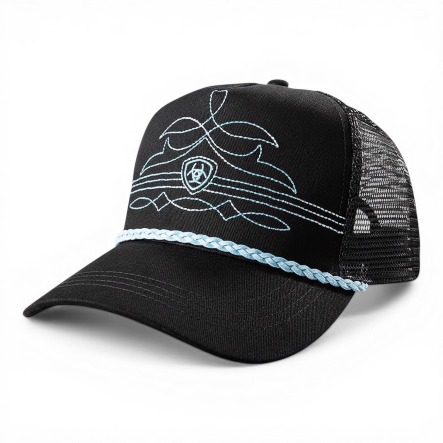 ARIAT LADIES PONYFLO CAP SNAP BACK ROPE BOOT STITCH TURQUOISE