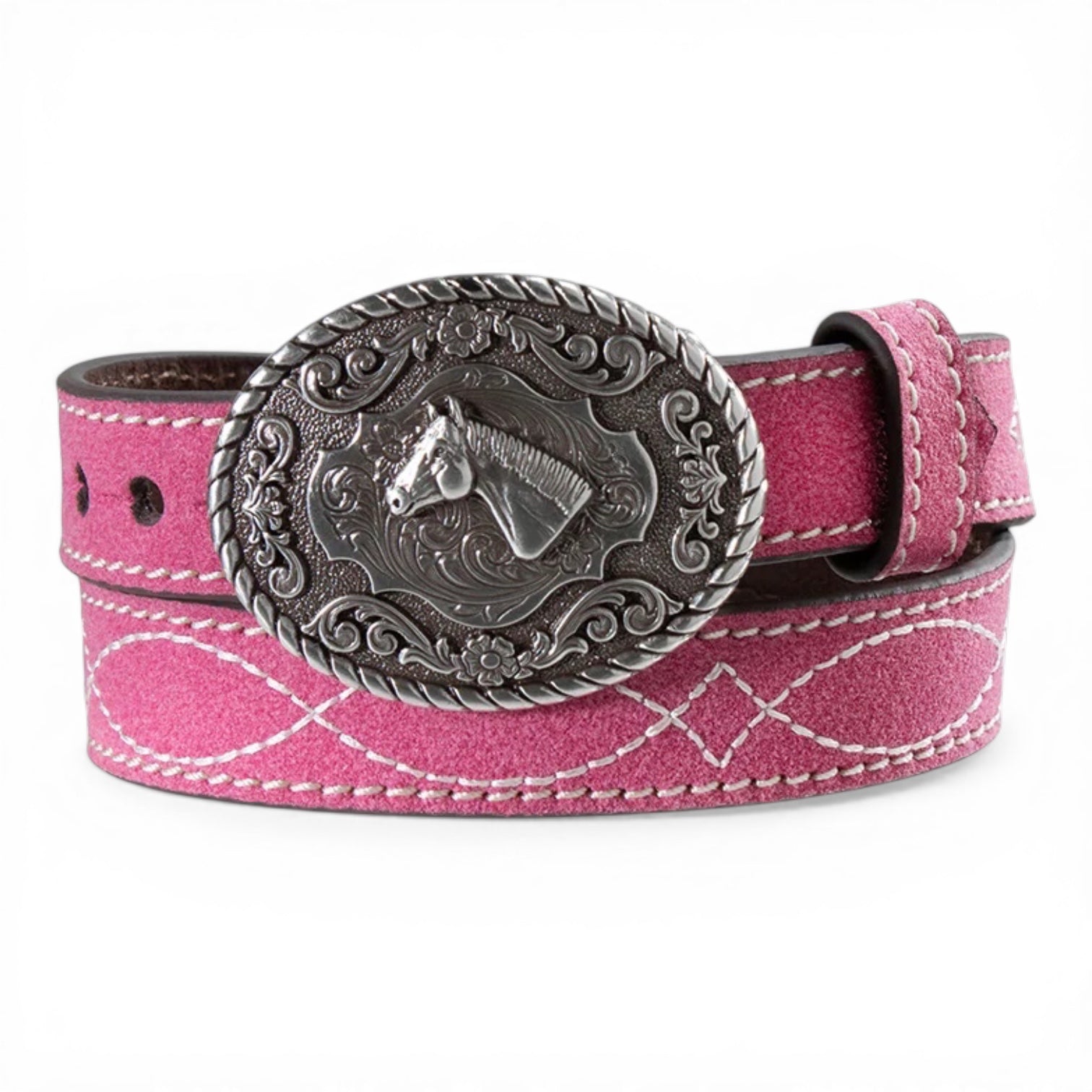 NOCONA INFANT GIRLS BELT 3/4 BOOT STITCH ROUGHOUT HOT PINK