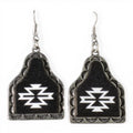 SILVER STRIKE LADIES EARRING SET COW TAG DANGLE BLACK