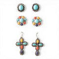 SILVER STRIKE LADIES EARRINGS SET 3 BEADED MULTICOLOR