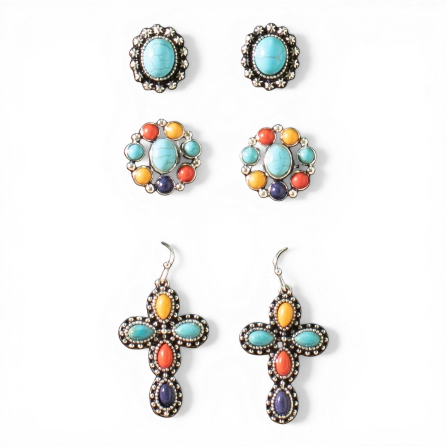 SILVER STRIKE LADIES EARRINGS SET 3 BEADED MULTICOLOR