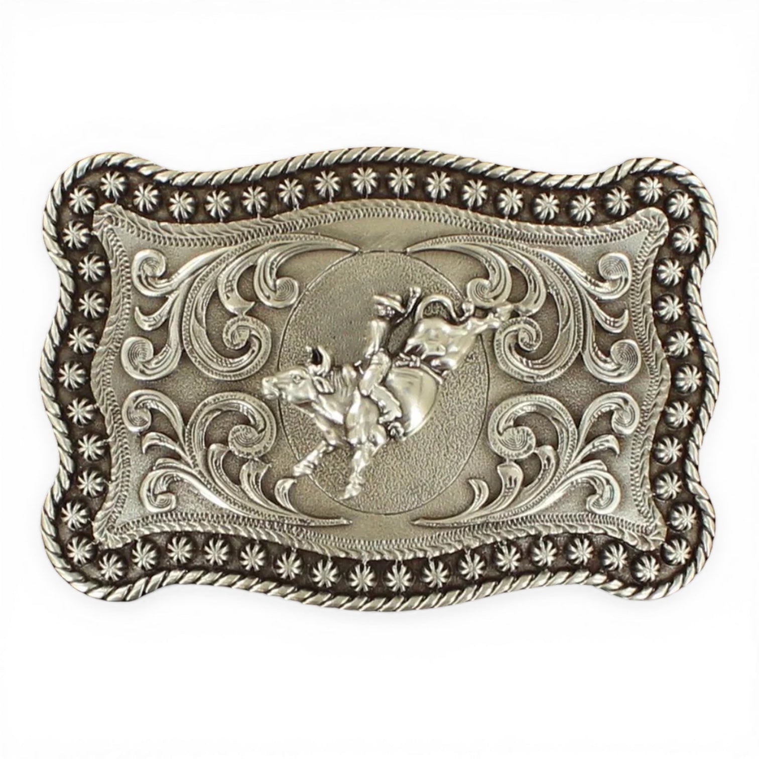 Nocona Men's Antique Silver Bull Rider Rectangle Belt Buckle