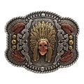 NOCONA MENS RECTANGLE ROPE EDGE FEATHER SKULL CHIEF