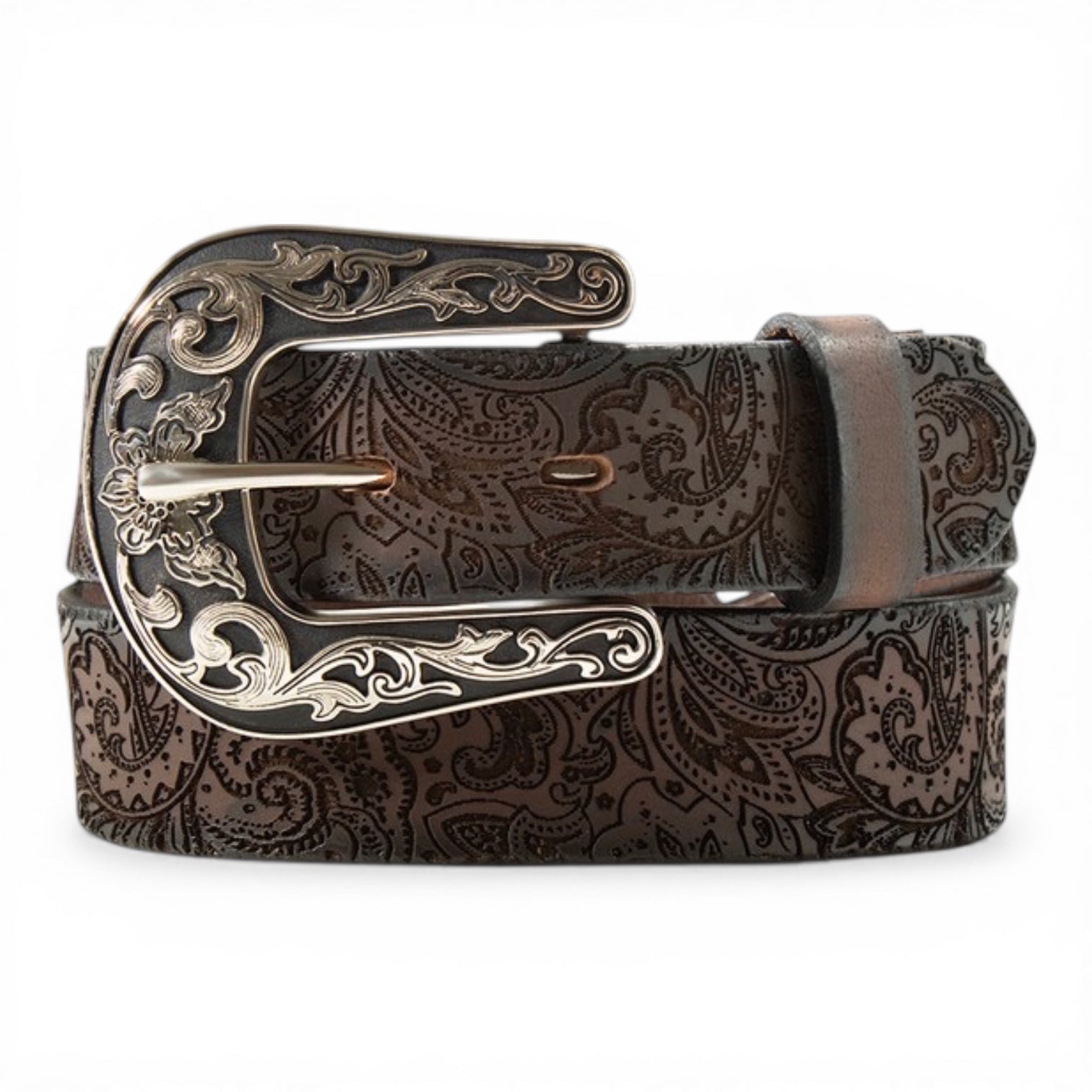ARIAT GIRLS BELT 1 1 /4" LASER CUT PAISLEY BROWN