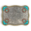 NOCONA LADIES RECTANGLE BUCKLE FLOWER ACCENT TURQUOISE STONES