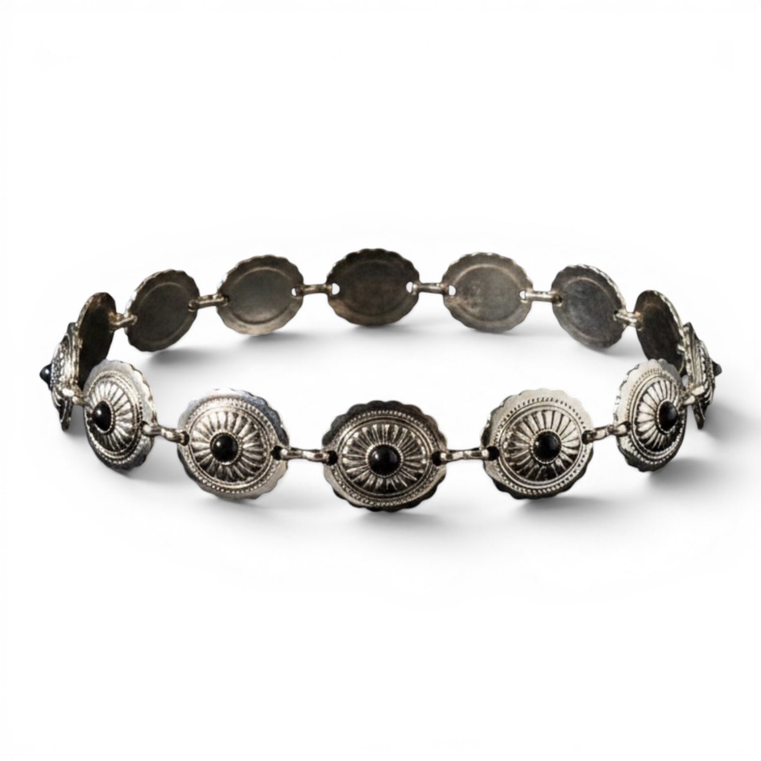 3D CHAIN HATBAND 1" CONCHO STONE BLACK