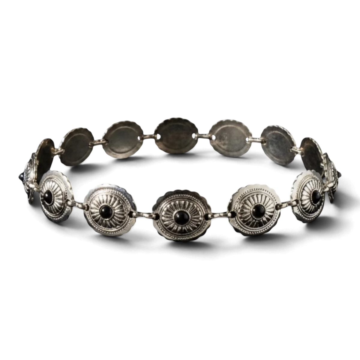 3D CHAIN HATBAND 1" CONCHO STONE BLACK