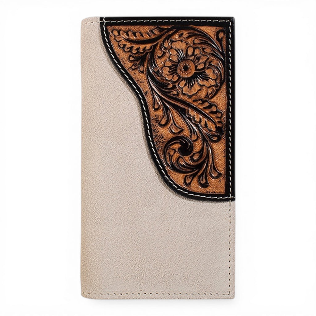 ARIAT RODEO WALLET ROUGHOUT FLORAL OVERLAY GREY
