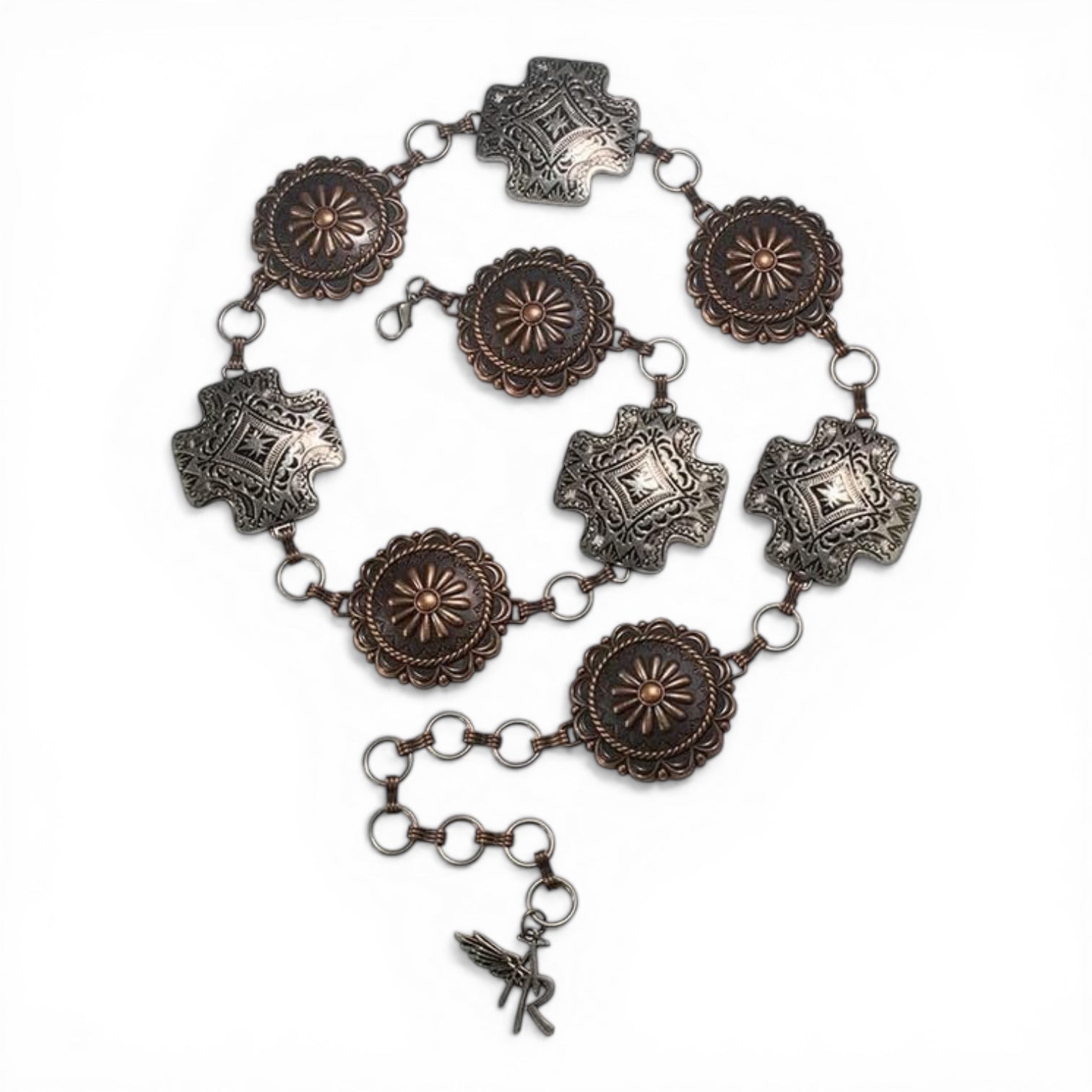 ANGEL RANCH LADIES CHAIN BELT 2" - 2 1/4" ENGRAVED CONCHOS MULTICOLOR