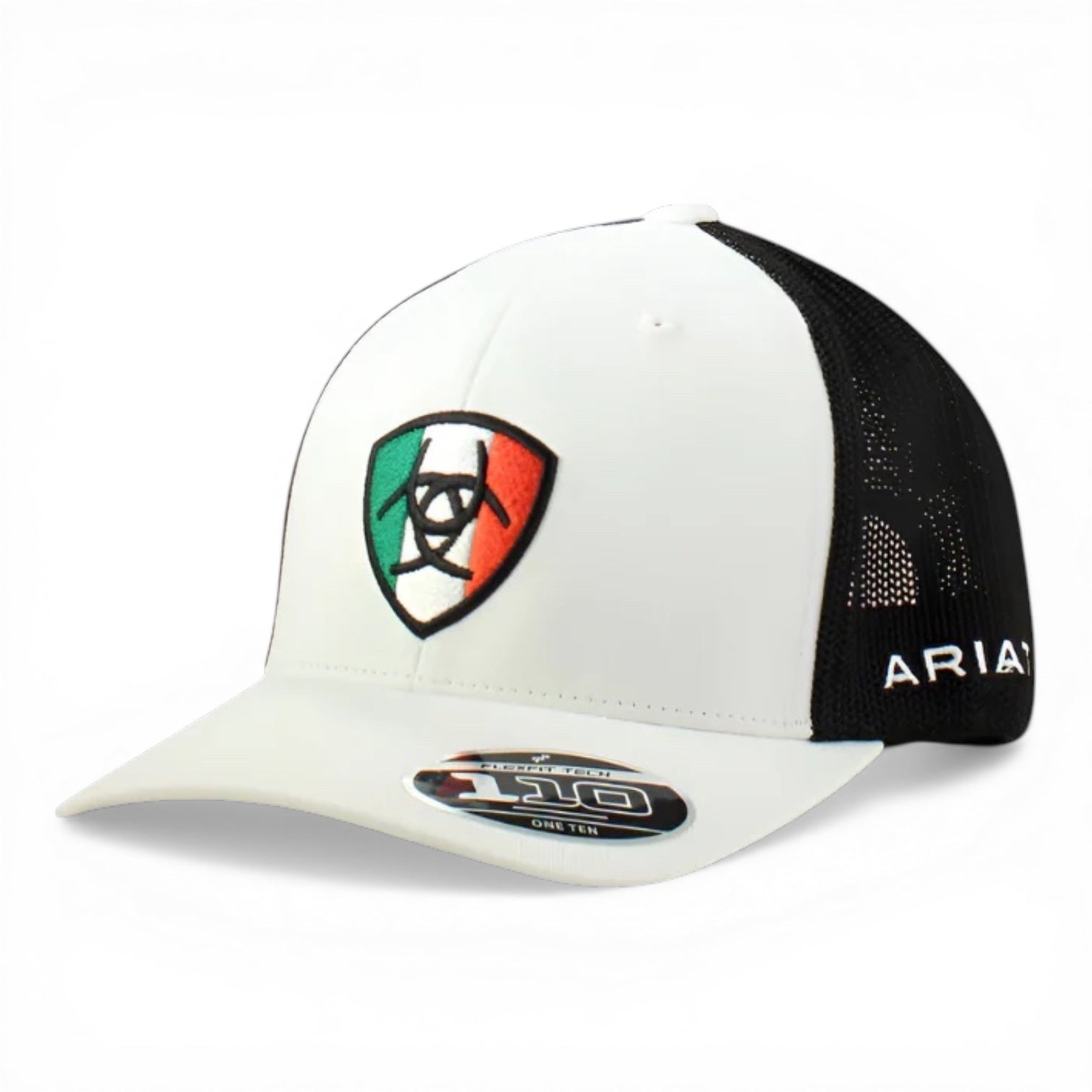 ARIAT MENS SNAP BACK FLEXFIT 110 MEXICAN SHIELD WHITE