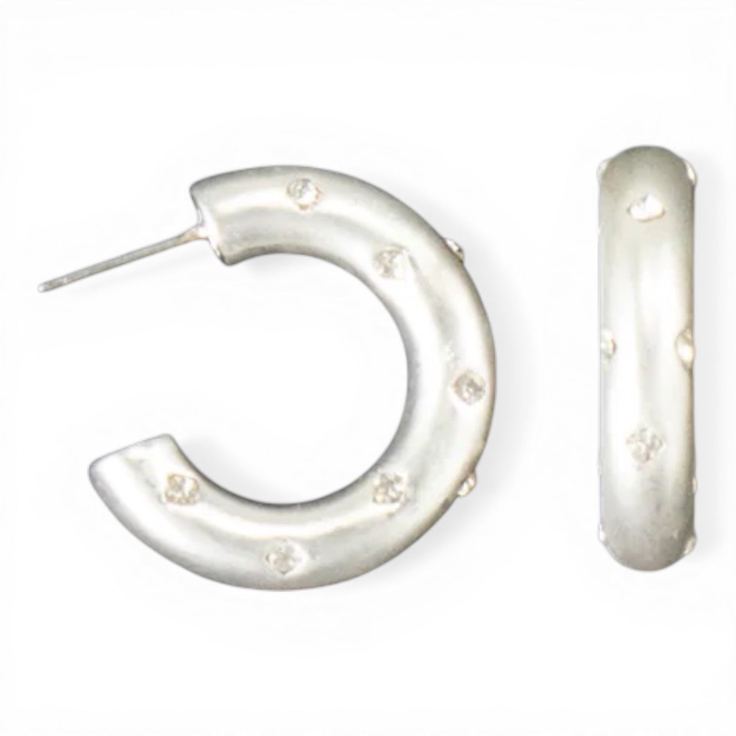 BLAZIN ROXX LADIES EARRINGS SMALL CRYSTAL HOOPS SILVER