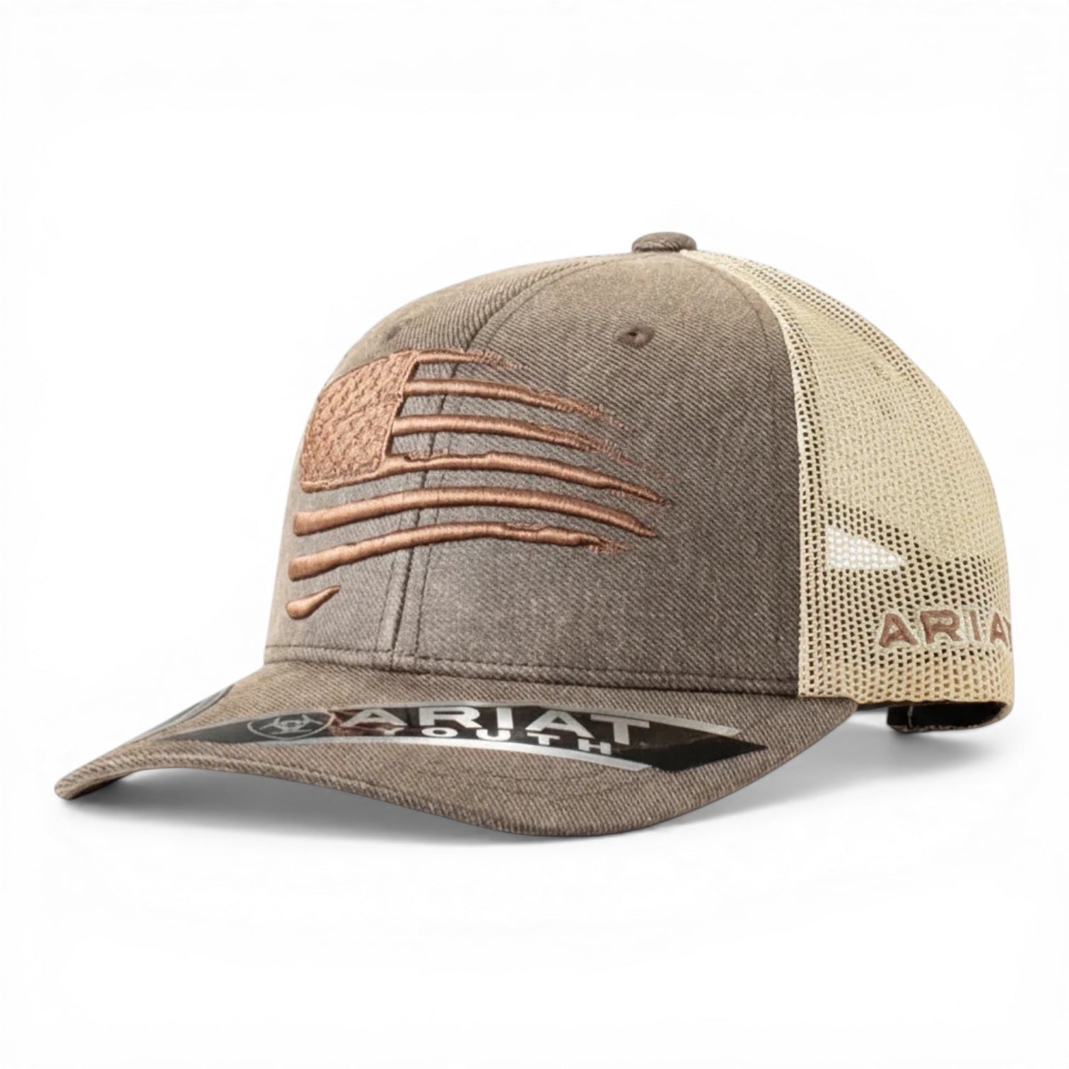 ARIAT YOUTH SEMI CURVED BILL DISTRESSED FLAG BR