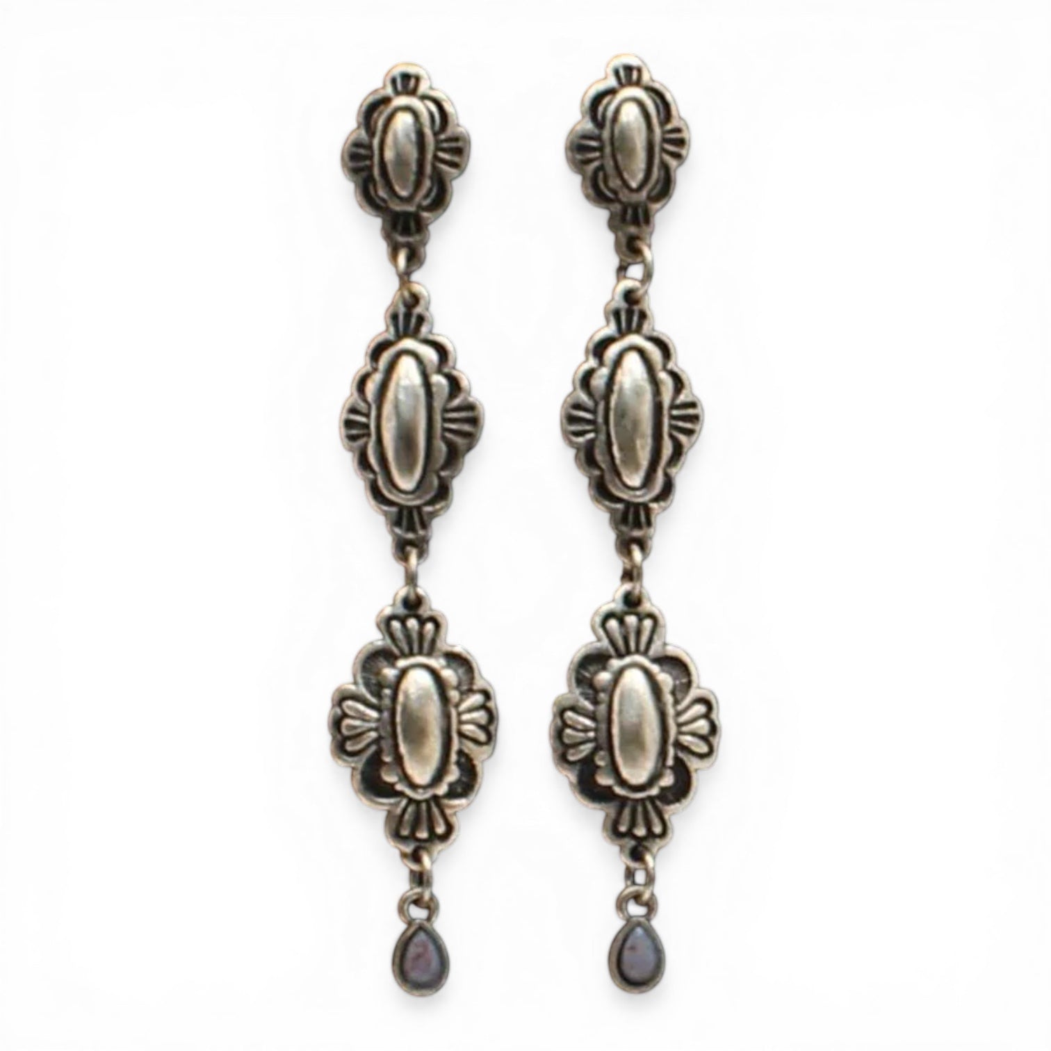 BLAZIN ROXX EARRINGS 3 TIER BLUE STONE