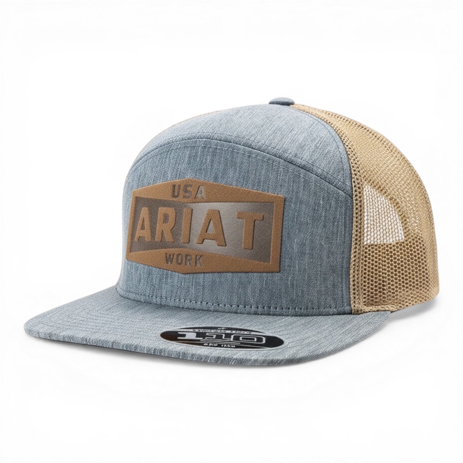 ARIAT MENS FLEXFIT 110 CAP FF110 LEATHER PATCH DENIM