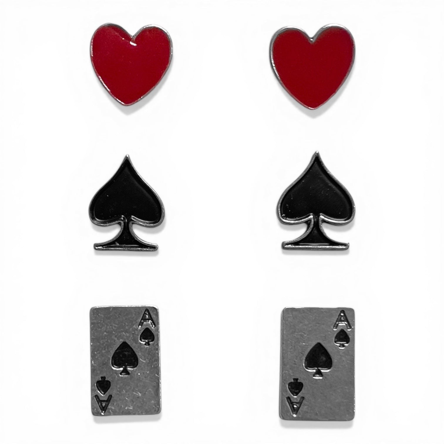 SILVER STRIKE LADIES EARRINGS 3PC CARD SUITS MULTICOLOR