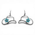 SILVER STRIKE EARRINGS TURQUOISE STAR AND COWBOY HAT SILVER COLOR