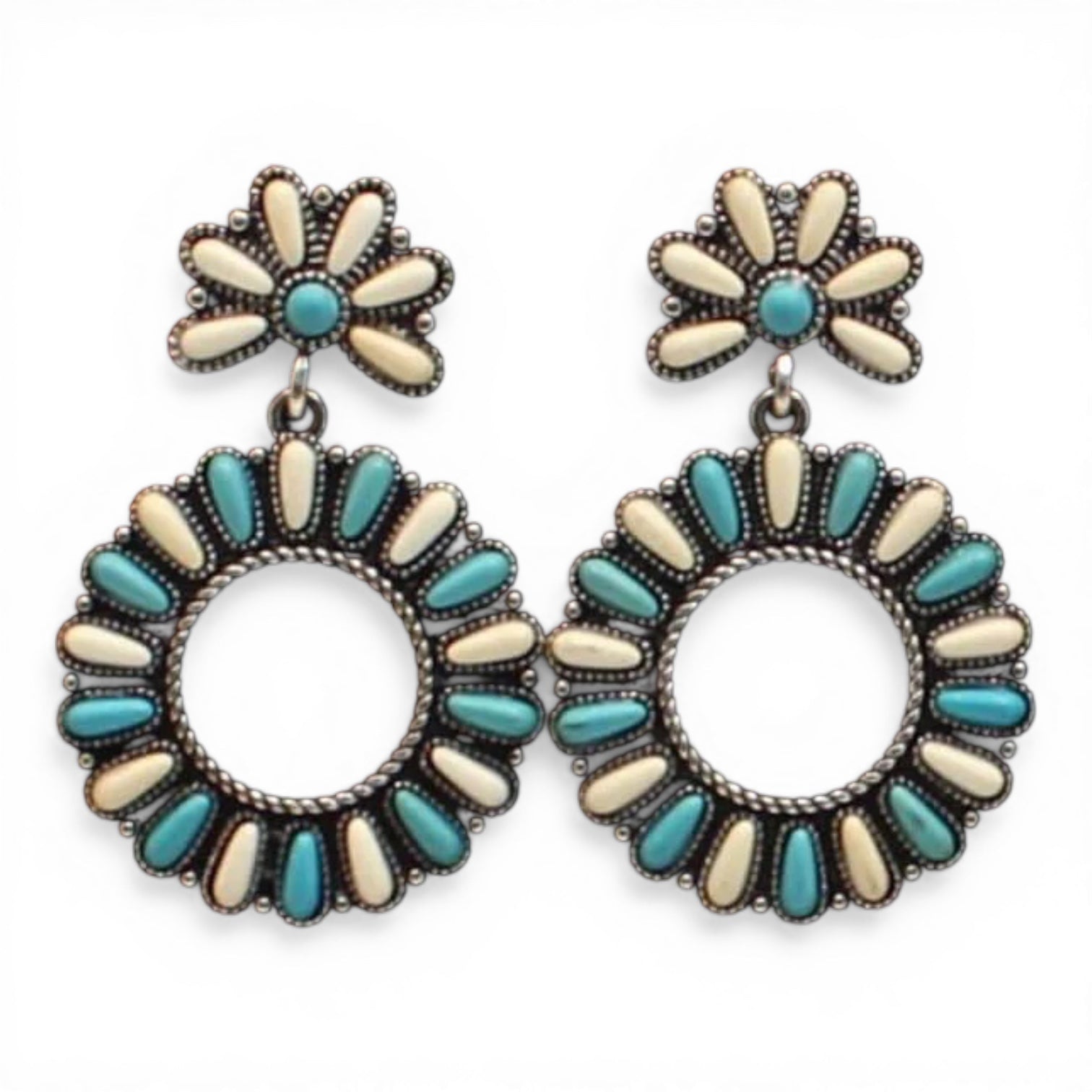 BLAZIN ROXX EARRINGS IVORY TURQUOISE STONES ROUND