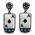 SILVER STRIKE LADIES EARRINGS ACE CARD TURQUOISE STONE BLACK AND WHITE