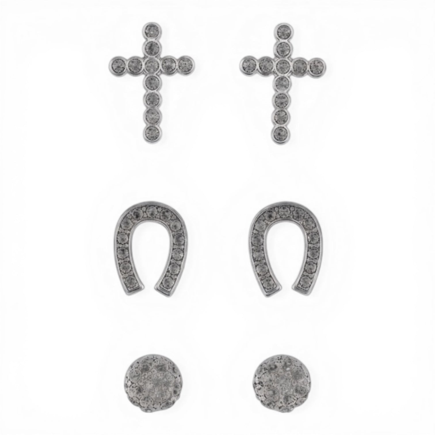 SILVER STRIKE EARRINGS 3PR STUD SET
