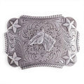 Nocona Youth Silver Rectangular Horse Star Belt Buckle