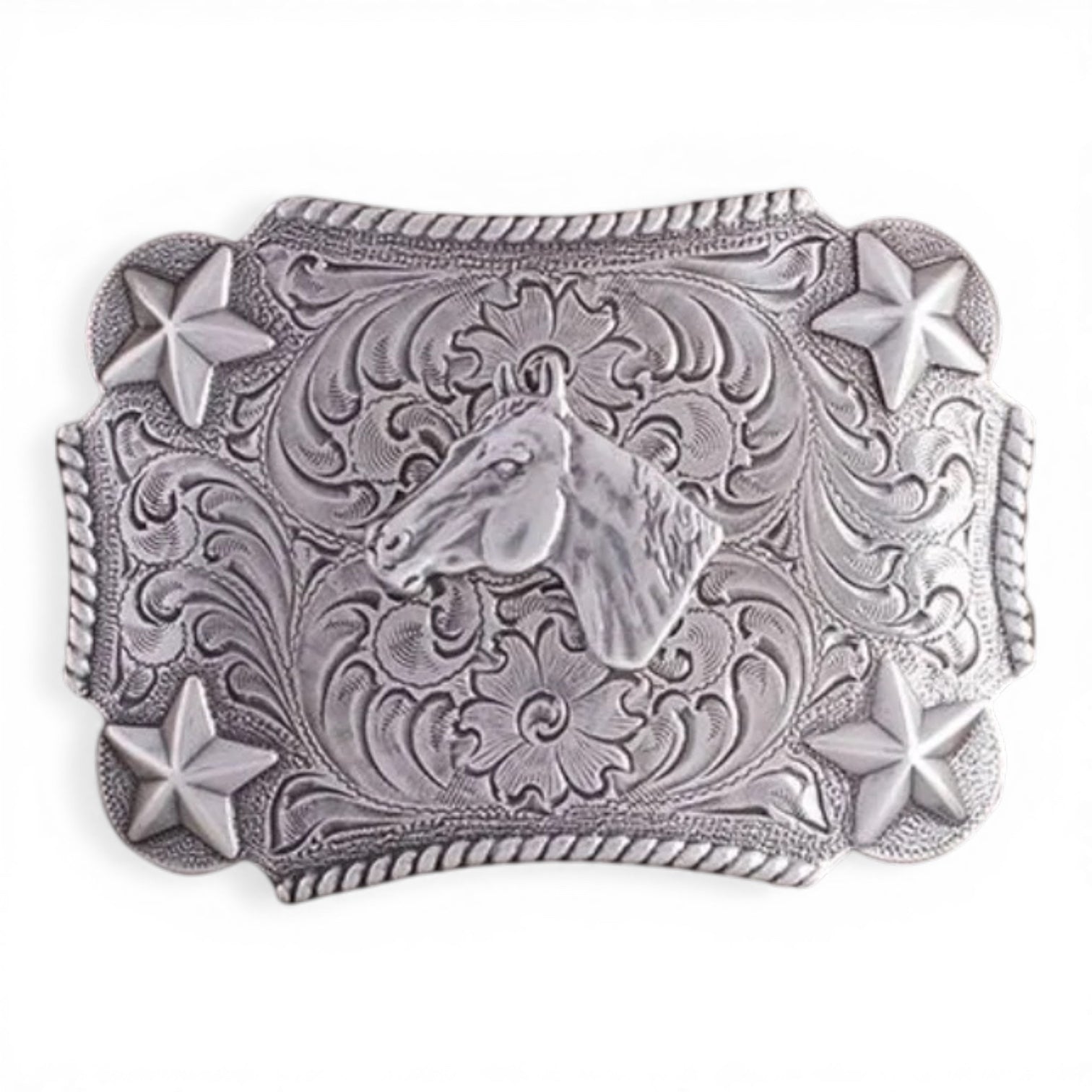Nocona Youth Silver Rectangular Horse Star Belt Buckle