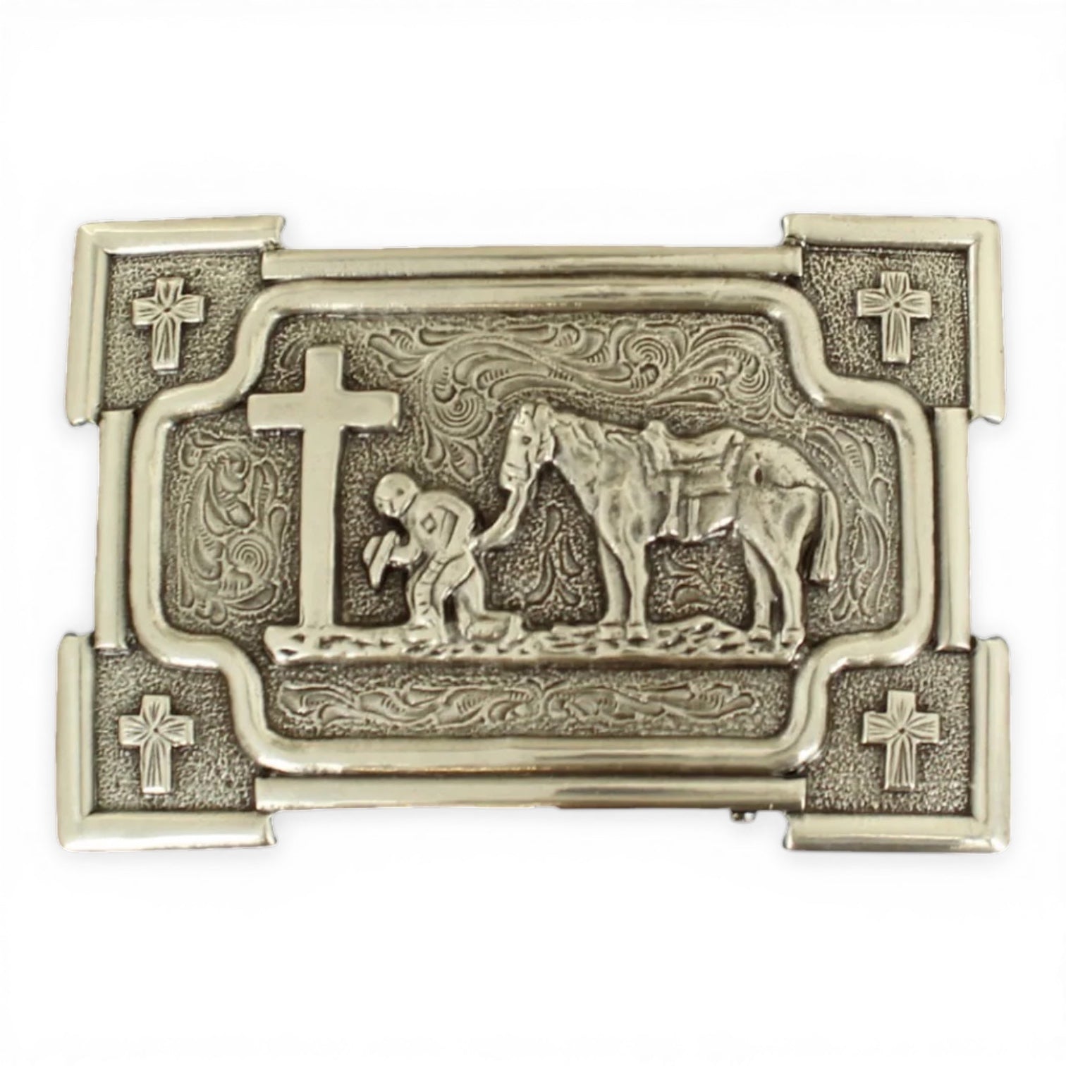 Nocona Mens Praying Cowboy With Horse Rectangular Belt Buckle