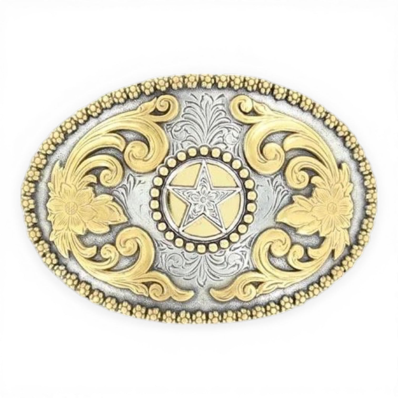 Nocona Western Men's Floral Embossed 2-Toned Star Belt Buckle